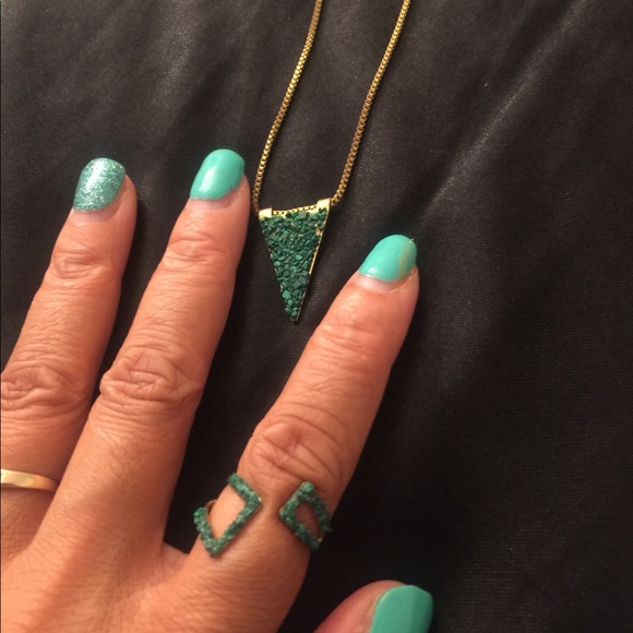 Jewelry - Triangle Brass Necklace & Ring